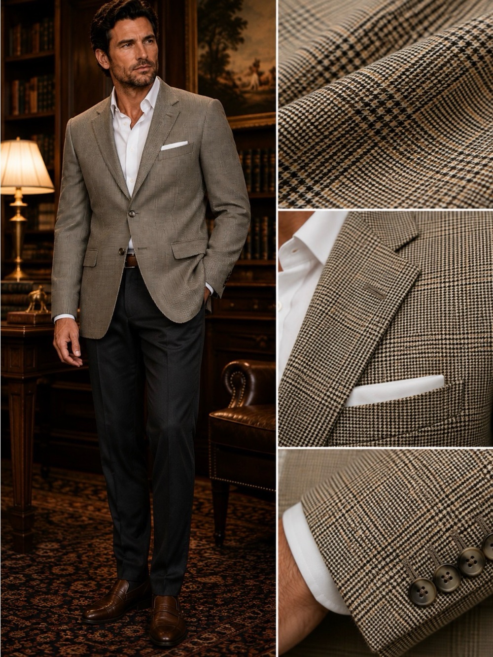 Vintage Oscar De La Renta Wool Glen Plaid Blazer 46L Old Money Sport Coat